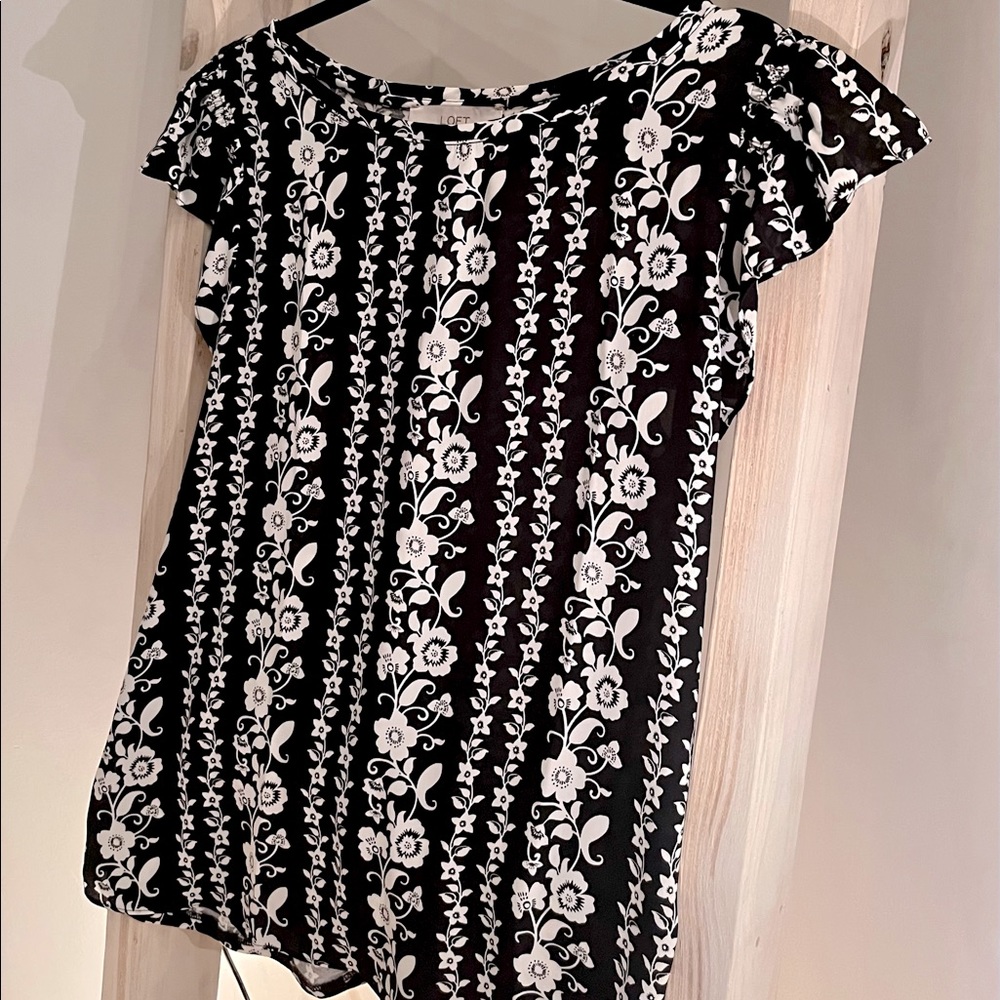 Loft Black and White Flutter Tee